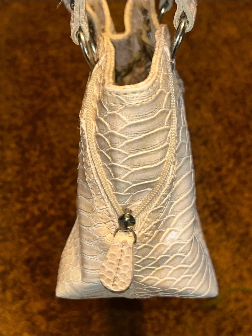 Cream Textured Tote Handbag - Women's Fashion Shoulder Bag